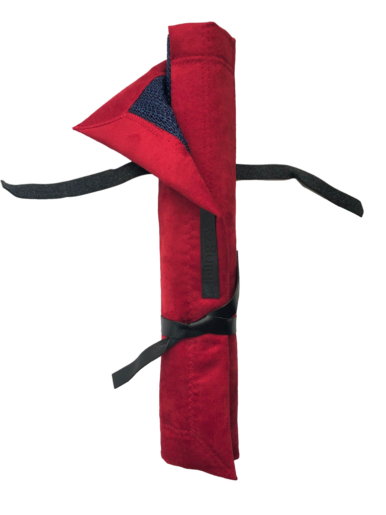 RED HOT LOVER Blingzy® Jewelry Travel Roll - faux suede RED HOT LOVER with NAVY Liner