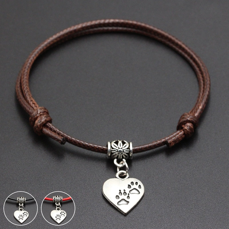 2020 New Double Dog Paw Pendant Red Thread String Bracelet Lucky Black Coffee Handmade Rope Bracelet for Women Men Jewelry