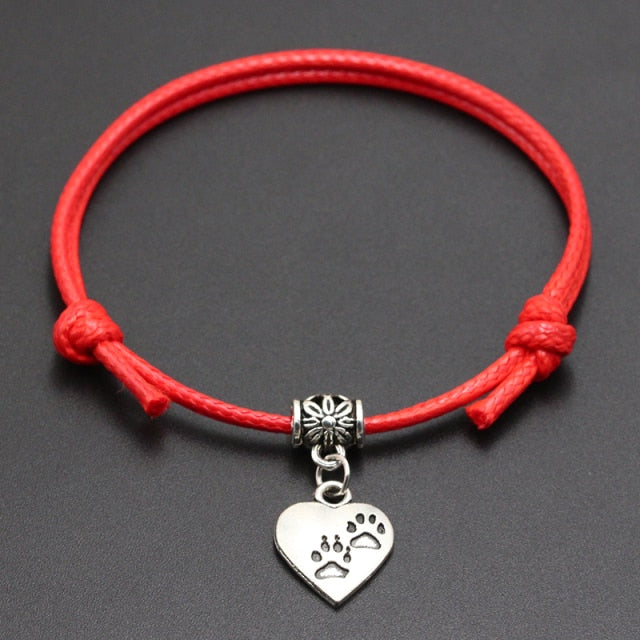 2020 New Double Dog Paw Pendant Red Thread String Bracelet Lucky Black Coffee Handmade Rope Bracelet for Women Men Jewelry