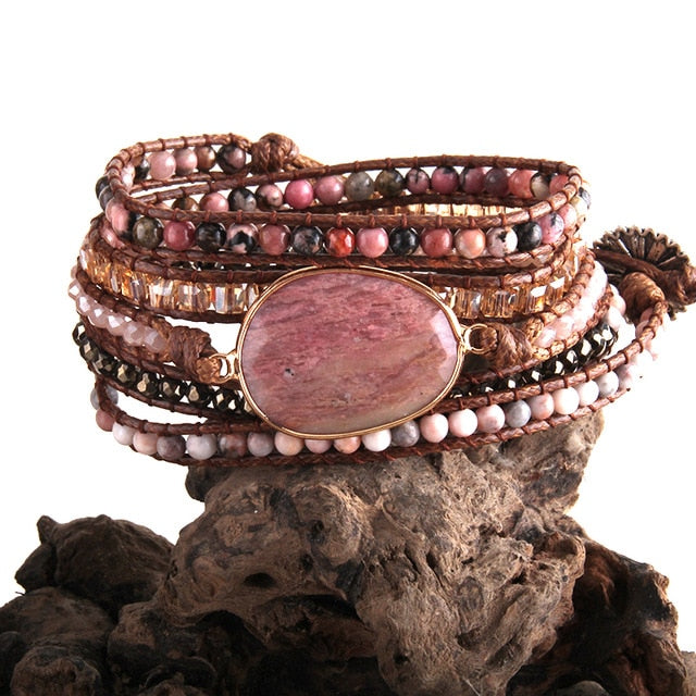 RH Fashion Boho Beaded Bracelet Handmade Mixed Natural Stones & Crystal Stone Charm 5 Strands Wrap Bracelets Gift DropShipping