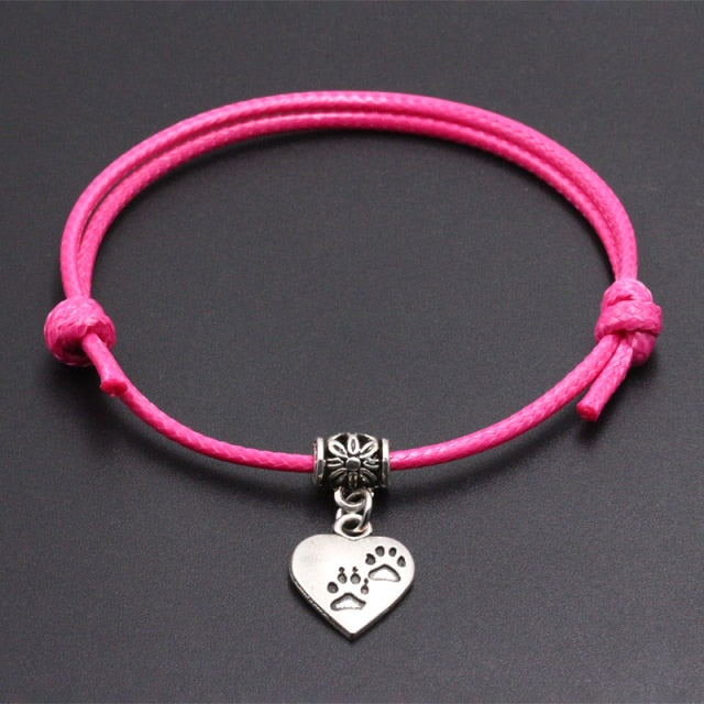 2020 New Double Dog Paw Pendant Red Thread String Bracelet Lucky Black Coffee Handmade Rope Bracelet for Women Men Jewelry