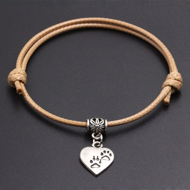 2020 New Double Dog Paw Pendant Red Thread String Bracelet Lucky Black Coffee Handmade Rope Bracelet for Women Men Jewelry